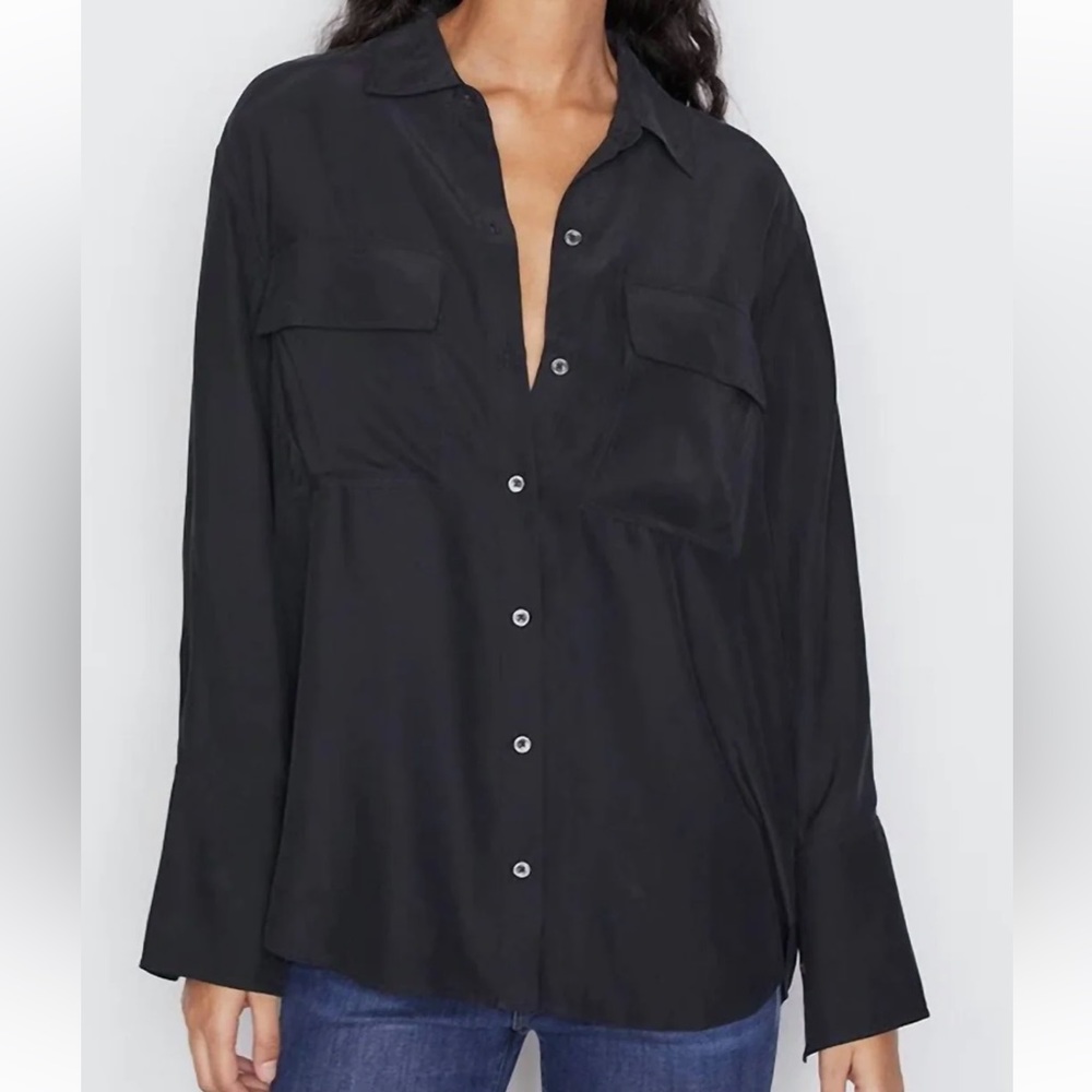 FRAME Boyfriend Black Button Down Silk Shirt size small